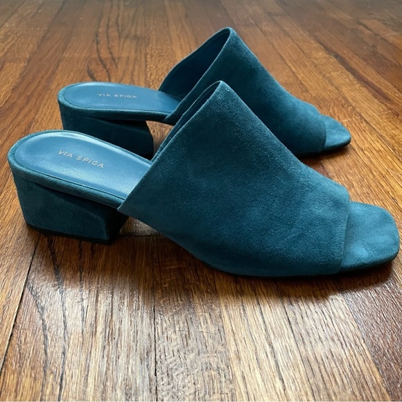 Via Spiga Porter Suede Peep Toe Mule - Picture 1 of 8
